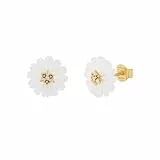 NOELANI Ohrstecker 925 Sterling Silber Perlmutt Damen Ohrschmuck, mit Zirkonia synth., 1 cm, Gold, Blume, Kommt in Schmuck Geschenk Box, 2036052