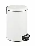 WENKO Küchen Abfalleimer Mod. Leman, 12 Liter, Mülleimer mit Absenkautomatik, Tretfunktion, herausnehmbarem Einsatz, aus lackiertem Stahl, 25 x 38 x 32 cm, Weiß matt