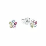 AMOR - Kinder Ohrringe 925 Silber - mit Kristallglas - Blumen Ohrstecker - AMR-E0048