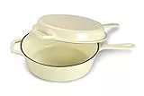 Echtwerk Schmortopf und Grillpfanne 2-in-1 Set, Gusseisen Bräter mit Deckel, Gusseisentopf mit Emaille-Beschichtung, Für Backöfen, Grill, BBQ und Induktion geeignet, Creme, 2,5 L, Ø 25,2 cm
