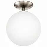 EGLO Deckenlampe Rondo, runde Deckenleuchte, Deckenbeleuchtung Glaskugel, Kugel Lampe Wohnzimmer aus Metall in Silber und Glas in Opal matt weiß, E27 Fassung
