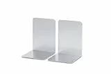 MAUL Buchstütze aus Aluminium (2er Pack) 12x12x17,5cm | Bücherhalter, Organizer für Kinder, Bücher, Büro, Regal | Bücherstütze im stilvollen Aluminium Design, möbelschonender Buchhalter | Silber
