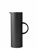 Stelton Isolierkanne EM77 - Doppelwandige Isolierkanne für heiße/kalte Getränke - Tee- & Kaffeekanne mit Glaseinsatz, Magnetverschluss, Schraubdeckel, Vintage-Design - 1 Liter, Soft Black