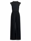 APART Fashion Damen Spitze Jumpsuit, ärmelloses Einteiler, weiterbeiniges Abendoutfit, hochgeschlossenes formelles Outfit, taillierter Gürtel, Chiffon Playsuit, bodenlanges Sommerpartykleid