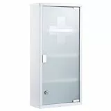Zedelmaier Medizinschrank aus Edelstahl,Medikamenten Aufbewahrung,Medikamentenschrank 4 Fächer,Apothekerschrank,Badezimmerschrank,Hängend,Abschließbarer Medizinschrank,57 x 27 x 12 cm,Weiß