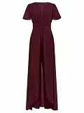 APART Fashion Damen Chiffon Jumpsuit, Tiefer V-Ausschnitt Abendkleid, Kurze Volant-Ärmel, Weites Bein Cape Style Hose, Elegantes Sommer Outfit, Ideal als Brautjungfern Kleid, Hochzeitsgäste Kleid