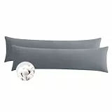 Aisbo Seitenschläferkissen Bezug 40 x 145 Baumwolle 2er Set Grau - weiche Kissenbezug 40x145 mit Reißverschluss, 40x145cm Pillow Cover Pillowcase