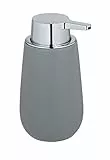 WENKO Seifenspender Mod. Badi, nachfüllbarer Flüssigseifenspender aus hochwertiger Keramik mit Matter Oberfläche, Pumpkopf aus robustem Kunststoff, Füllmenge 320 ml, 9,5 x 16 x 8 cm, Grau