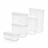 Emsa Optima 5-teiliges Trockenvorratsdosen-Set, 0,45, 2 x 1, 1,6, 2,2 Liter, rechteckig, 100 Prozent sicher, hygienisch, platzeffizient, Frischedichtung, transparentes Design, N1142800