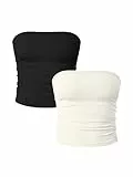 OQQ Damen Tube Tops 2er Pack Ohne Ärmel Slim Fit Camilose Top Cropped Oberteil Tank Top für Damen Schwarz Beige