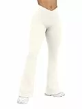 OQQ Damen Yoga Leggings Schlaghose Cross Waist Hohe Taille Flared Elastische Sport Leggings für Damen Beige