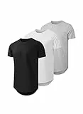 JMIERR T Shirt Herren 3 Pack Sommer Hemd Kurzarm Basic Slim Fit T-Shirts Baumwolle Longline Crewneck Sportwear XL