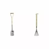 Kent & Stowe Kinder-Spaten – leichte Schaufel, Länge: 71 cm & Handbesen lang – Fächerbesen aus Edelstahl zur Entfernung von Laub, Handrechen mit längerem Stiel aus Eschenholz, Länge: 62,5 cm