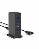 POANES USB Ladegerät Mehrfach,USB Ladestation Mehrere Geräte Netzteil 6 Port für iPhone,Samsung Galaxy,LG,Huawei etc (Schwarz 25W-6 Port)