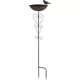 dobar® Vogeltränke stehend auf Stab für Außen - Frostsicheres Vogelbad aus Metall - Edle Vogeltränke wetterfest -24 x 18 x 82 cm - Schwarz
