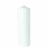 Rayher 3140700 Stumpenkerze, weiß, rund, 100% Paraffin, Höhe 8 x 8 x 25 cm, Rundkerze, Taufkerze, Kerzenrohling zum Verzieren und Basteln