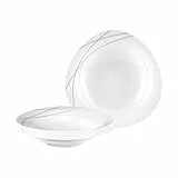 Seltmann Weiden Trio Highline Suppenteller 6er Set, 24 cm, Tiefe Teller mit schwarz-grauen Linien, Spülmaschinen- und Mikrowellenfest, Porzellan, Weiß