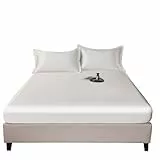 LUKYWANG Bettlaken Aus Eisseide Bettdecke, atmungsaktive Eisseide, weiche Bettdecke und Tagesdecke, Tagesdeckenset, Seidenkissenbezug und Laken aus Satin Satin Spannbettlaken(White,90x200x25cm)