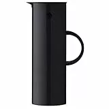 Stelton Isolierkanne EM77 - Doppelwandige Isolierkanne für heiße/kalte Getränke - Tee- & Kaffeekanne mit Glaseinsatz, Magnetverschluss, Schraubdeckel, Vintage-Design - 1 Liter, Schwarz