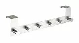 WENKO Türgarderobe Mod. Celano, Hakenleiste mit 6 Haken zum Aufhängen von Jacken, Handtüchern oder Geschirrtüchern in Küche, Wohnraum & Bad, schwere Qualität aus rostfreiem Edelstahl, 39 x 11 x 7,5 cm