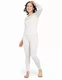 LAPASA Damen Innenfleece Thermounterwäsche Set, Thermooberteil & Thermohose Leggings Funktionsunterwäsche Sets, L41 Weiß, 200 Wärmer, M