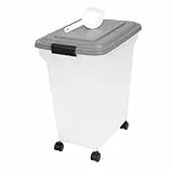Iris Ohyama Hundefutter Aufbewahrung mit Rollen, 45L/15kg, Grau, Luftdichte Futterbox, Trockenfutter, Futterbehälter, Für Hunde, Katzen, Tierfutterbehälter, Schaufel, BPA-frei, Futtertonne, ATS-L