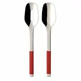 Villeroy und Boch S+ Cranberry Salatbesteck 2-teilig, Edelstahl, Griff mit rotem Silikon ummantelt