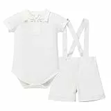 Baby Jungen Taufoutfit Smoking Gentleman Fliege Strampler + Hosenträger Riemen verstellbare elastische Hosenträger Shorts Hosen Kleinkind Säugling formelle Geburtstagsfeier Neugeborene 3-teiliges