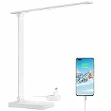 Lepro Schreibtischlampe, LED Tischlampe 15W, 655LM Tischleuchte 3 Farben und 5 Helligkeitsstufen Dimmbar mit USB-Anschluss, Schreibtischleuchte Augenschutz, Leselicht für Zimmer Büro, Weiß