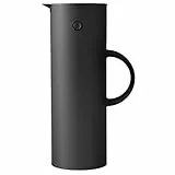 Stelton Isolierkanne EM77 - Doppelwandige Isolierkanne für heiße/kalte Getränke - Tee- & Kaffeekanne mit Glaseinsatz, Magnetverschluss, Schraubdeckel, Vintage-Design - 1 Liter, Weiches Schwarz