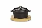 ECHTWERK Kochtopf aus Gusseisen, Mini-Kochtopf mit Servierbrett, Kleiner Bräter, Bereits eingebrannt, Für Backöfen, Grill, BBQ und Induktion geeignet, Ideal zum Garen und Servieren, 250 ml