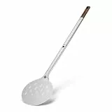 BURNHARD® Pizzawender Pizza Turning Peel rund, Aluminium-Schaufel perforiert mit Akazienholz-Griff & Steckmechanismus, temperaturbeständig für Pizzaofen – 95 cm x 18 cm x 1,6 cm