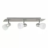 EGLO Deckenlampe Enea, 3 flammige Deckenleuchte, Deckenstrahler aus Metall in Nickel-Matt, satiniertes Glas in Weiß, Wohnzimmerlampe, Spots mit E14 Fassung, L 50 cm