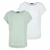 DENIMFY Bluse Damen DFJule Regular Fit 2er Pack Set Rundhals T-Shirt Top Kurzarm Sommer Oberteil, Größe:L, Farben:Farbmix 3