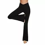 Yogahose Damen Flared Leggings Schlaghose Cross Waist Bootcut Hosen Blickdicht Hosen Damen Sporthose Jogginghose Fitnesshose Scrunch Leggings Lang Beste Bürokleidung(Schwarz,31″,S)