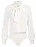 Kate Kasin Damen Elegante Bluse Langarm Bauchweg Shirt Bluse Tops für Büro Blusen Weiß M