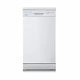 Midea SF 3.45NW PRO Geschirrspüler 45 cm Freistehend und Unterbaufähig, 9 Maßgedecke, Spülmaschine mit WLAN, 5 Programme, Höhenverstellbarer Oberkorb, 47 dB, Weiß