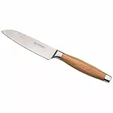 LE CREUSET Santoku Messer, 13 cm 18/8 Damaststahlklinge mit glattem Schliff, Olivenholzgriff, Rostfrei, Braun/Silber, 98000213000200