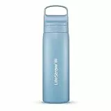 LifeStraw Go Series - Doppelwandige BPA-freie vakuumisolierte 530 ml Edelstahl-Wasserfilter-Flasche für Reisen und den täglichen Gebrauch; isländisches Blau