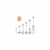 WillTen 6Pcs Schwangerschaft Bauch Bar, Mutterschaft Bauch Bar Bioflex lange Bauch Bar mit Ersatz Bauch Bar Piercing Kugeln, Bauch Bars Bauchnabel Bars Bauchnabel Piercing, Silber