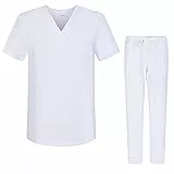 MISEMIYA - Unisex-Schrubb-Set - Medizinische Uniform mit Oberteil und Hose ref.6801-6802 - Large, Weiß 68