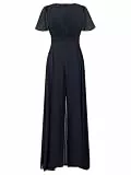 APART Fashion Damen Chiffon Jumpsuit, Tiefer V-Ausschnitt Abendkleid, Kurze Volant-Ärmel, Weites Bein Cape Style Hose, Elegantes Sommer Outfit, Ideal als Brautjungfern Kleid, Hochzeitsgäste Kleid