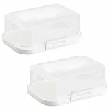2x Hochwertige Stapelbare Butterdose mit Verschluss, Plastikdose für Butter, Perfekte Ordnung im Kühlschrank BPA-Frei Mehrzweck creme-weiß