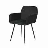EGGREE Esszimmerstühle 1er Set Samt Stühle mit Armlehnen Gepolsterte Küchenstühle Moderner Design, Hochwertige Stühle für Esszimmer Wohnzimmer mit Stabilen Metallbeinen Tragkraft 150 kg, Schwarz