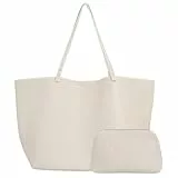 Shengxi Große Schultertasche PU Leder, Große Handtasche Damen weiß Mit einer kleinen Tasche, Shopper tasche damen groß für College Schule Arbeit Alltag und Reisen, Off white