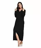 COLORFULLEAF Damen Reißverschluss Bademantel Langarm Kapuze Fleece Bademantel Weich Warm Hausmantel Loungewear mit Taschen(Schwarz,XL)