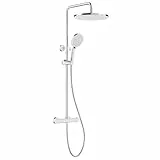 Rainsworth Duschsystem mit Thermostat Chrom, Duscharmatur Komplettset mit 30cm Rund Regendusche Duschkopf, 5 Strahlarten Duschkopf, 92-126 cm Höhenverstellbar, Regendusche mit Armatur, Duschset