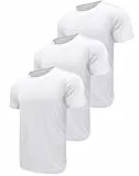 3 Pack Herren Sports Tshirts Atmungsaktiv Schnelltrocknend Kurzarm T-Shirts Funktionsshirt Laufshirt Sommer Fitnessshirt Trainingsshirt wandershirt für Running Workout Bodybuilding White-3P18-L