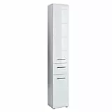 trendteam smart living - Skin - Hochschrank - Weiß/Weiß Hochglanz - 6 Fächer und eine Schublade - (BxHxT) 30 x 182 x 31 cm - Badregal mit 3 höhenverstellbaren Einlegeböden - Kratzfest