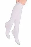 STEVEN Mädchen Kniestrümpfe I I Extra Fein Gekämmter Baumwolle Kniehohe Socken I Zwanglos oder Offiziell Lange Universelle Socken I Unisex I Größe EU29, EU30, EU31 I Weiß